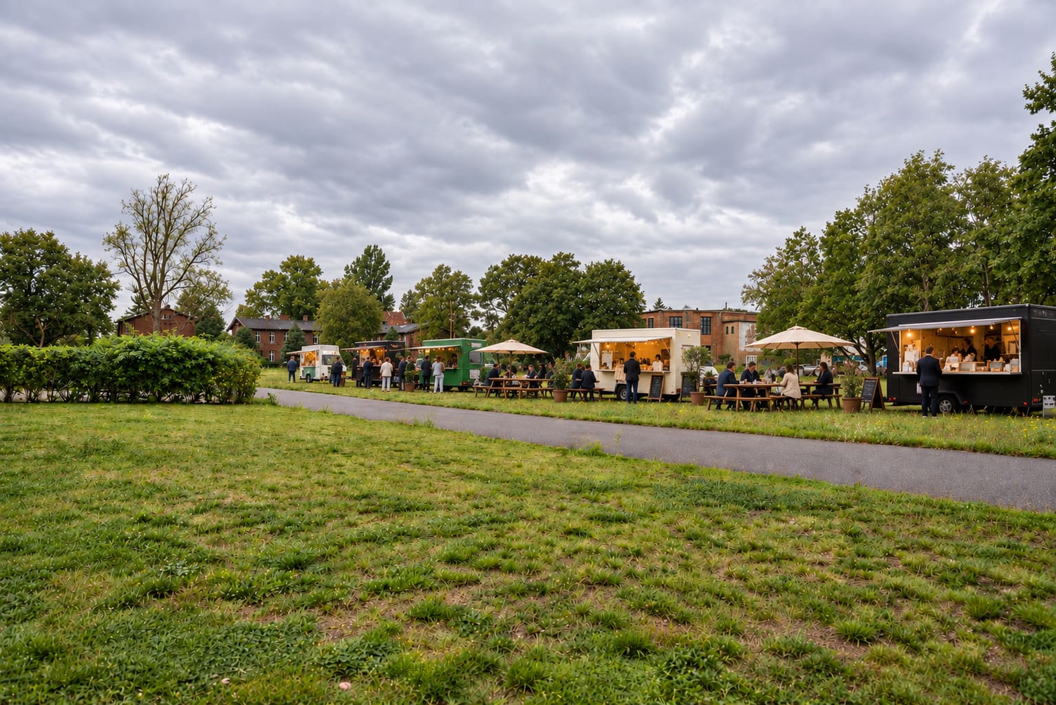 Food trucks at the edge of the meadow on the Cordeshof grounds